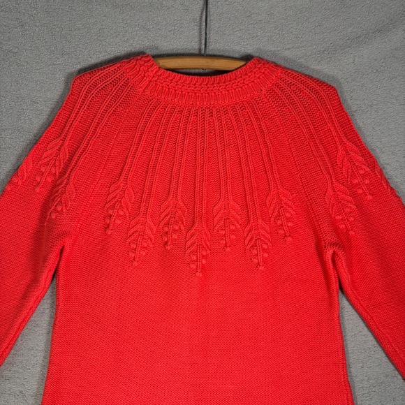 NWT‎ Talbots Women's Coral Red Knit Crew Neck Sweater Leaf Pattern Size L $99 - Picture 12 of 13
